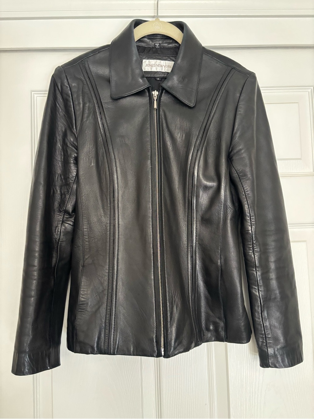Jones New York Black Leather Zip-Up Jacket